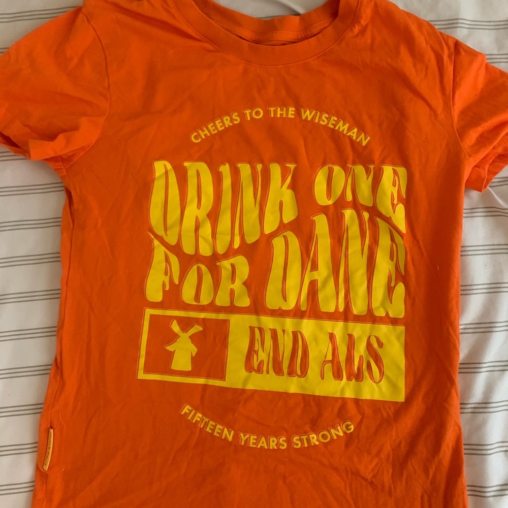 Bright orange drink one for Dane Dutch bros shirt